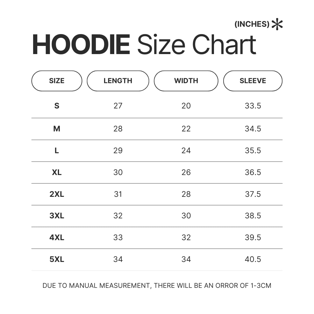 Hoodie Size Chart - MF Ghost Store