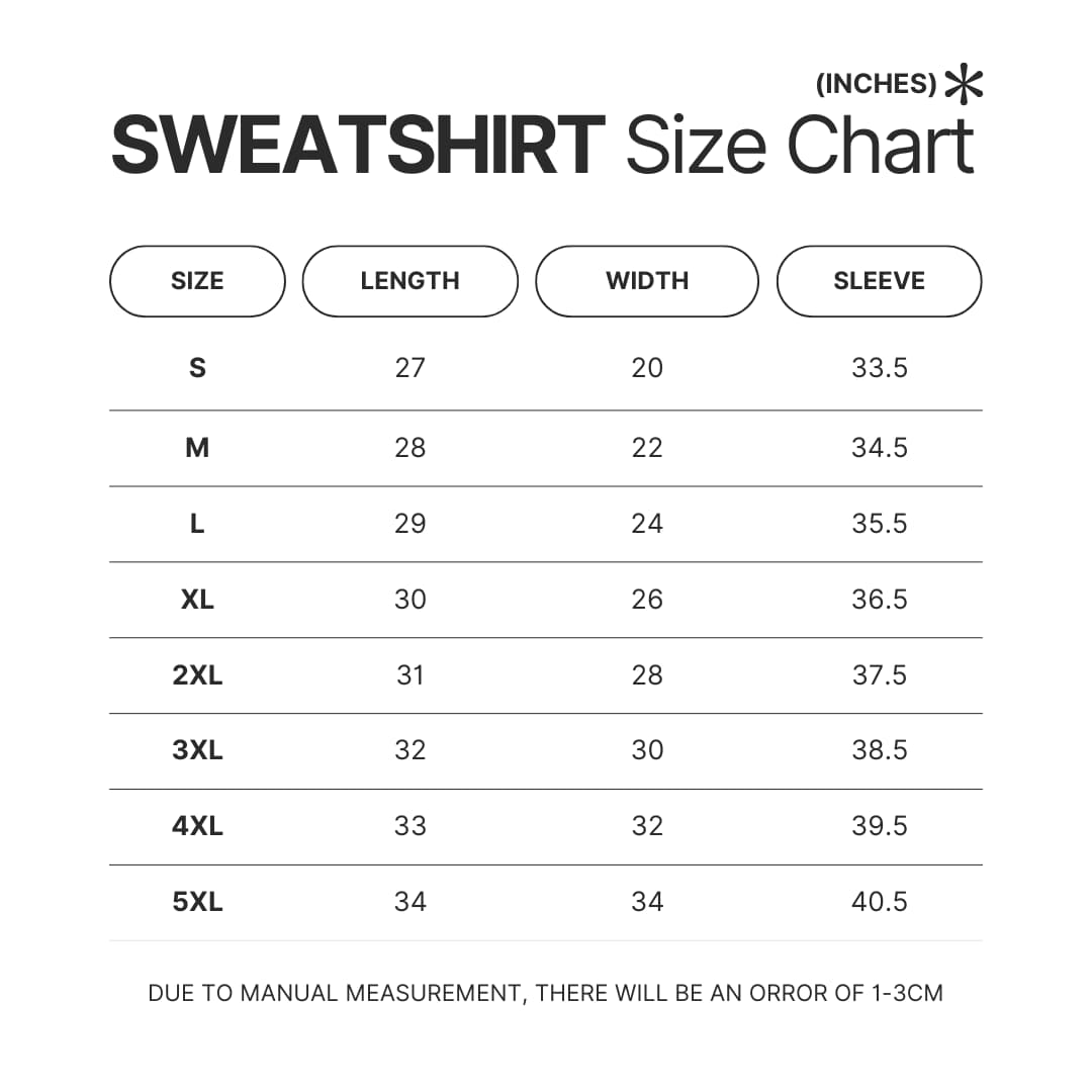 Sweatshirt Size Chart - MF Ghost Store