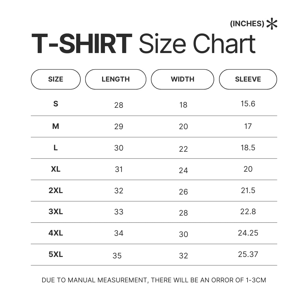 T shirt Size Chart - MF Ghost Store
